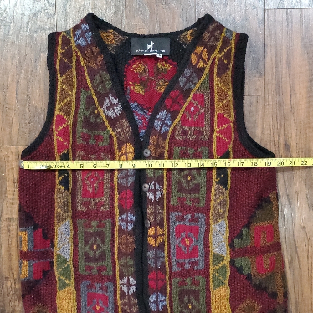 Peruvian Connection Burgundy Multi-Color Knit Maxi Vest - Picture 10 of 11